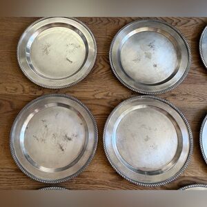 Set of 4 Pottery Barn Chargers antique pewter look silver plated rustic HEAVY